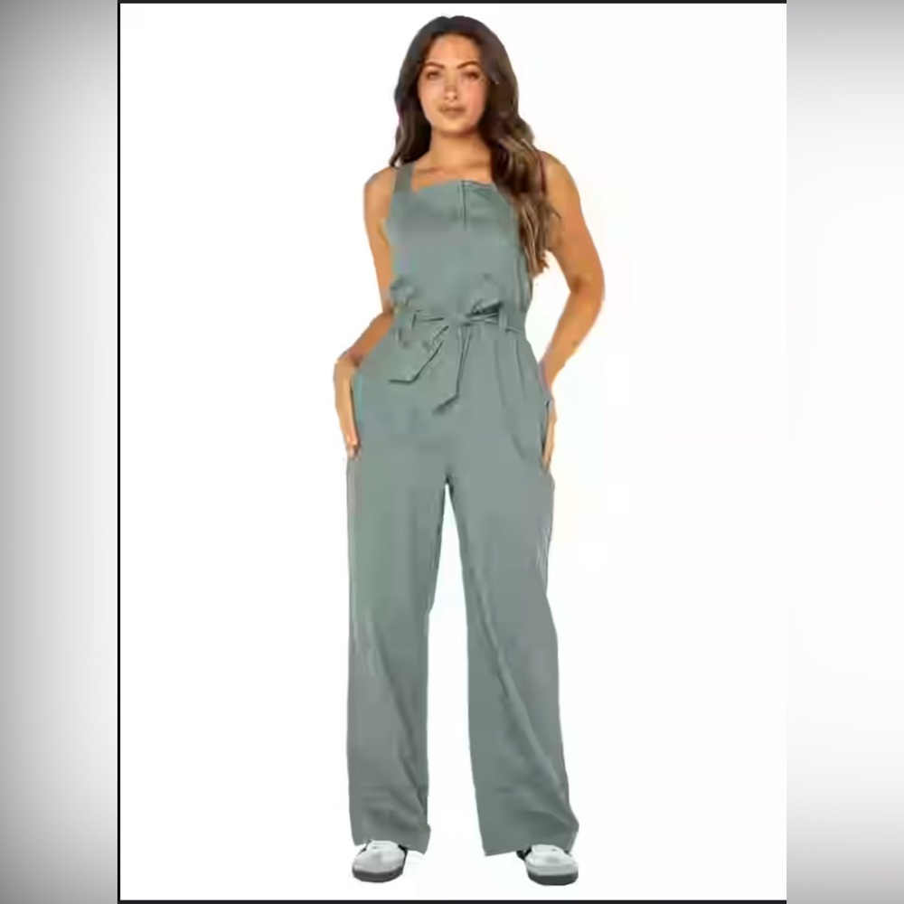 Celebrity Pink Olive Green Tie Waist Wide Leg Jumpsuit ~ Size:Juniors XXXL~ NWT